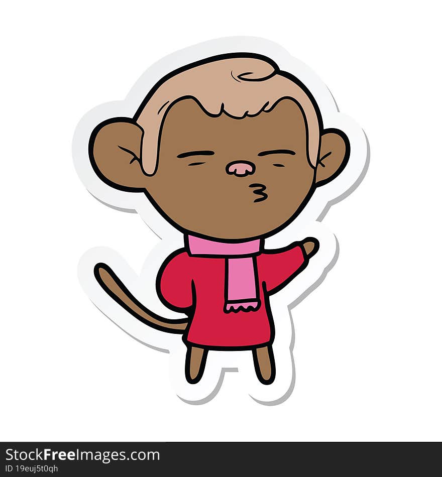 sticker of a cartoon suspicious monkey