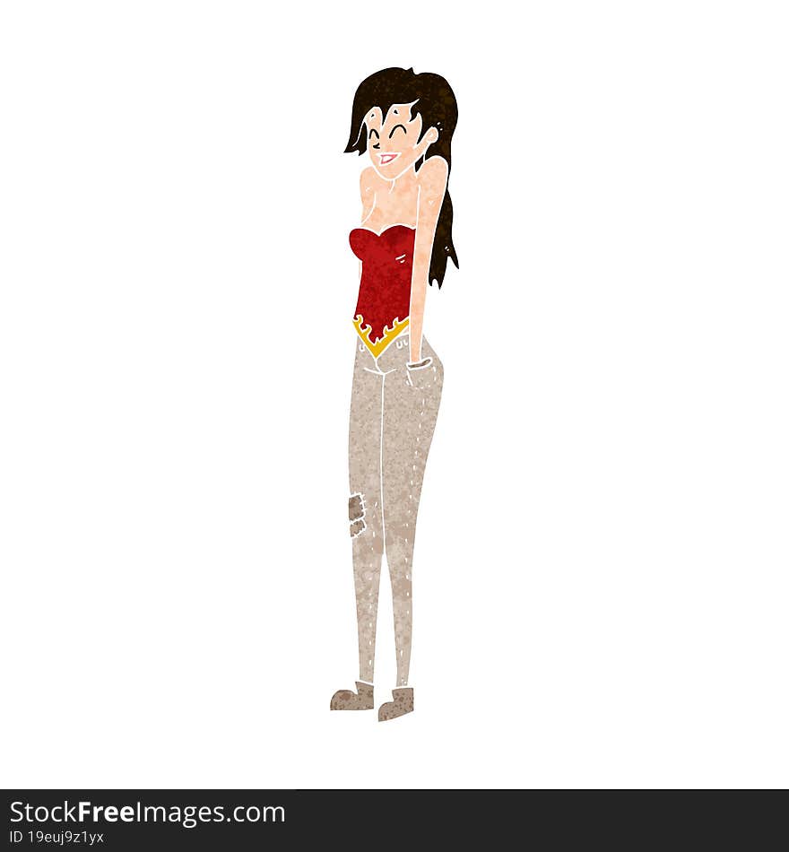 cartoon pretty woman shrugging shoulders