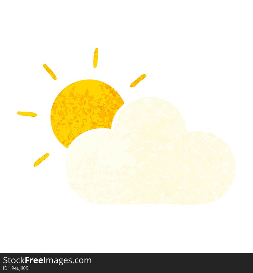 Retro Illustration Style Cartoon Sunshine And Cloud