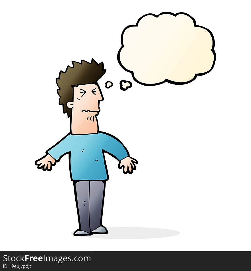 cartoon stressed man with thought bubble