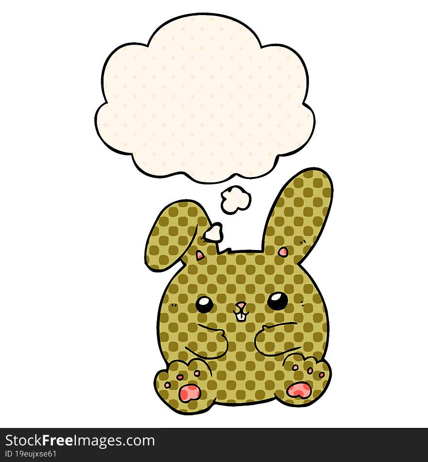 cartoon rabbit with thought bubble in comic book style