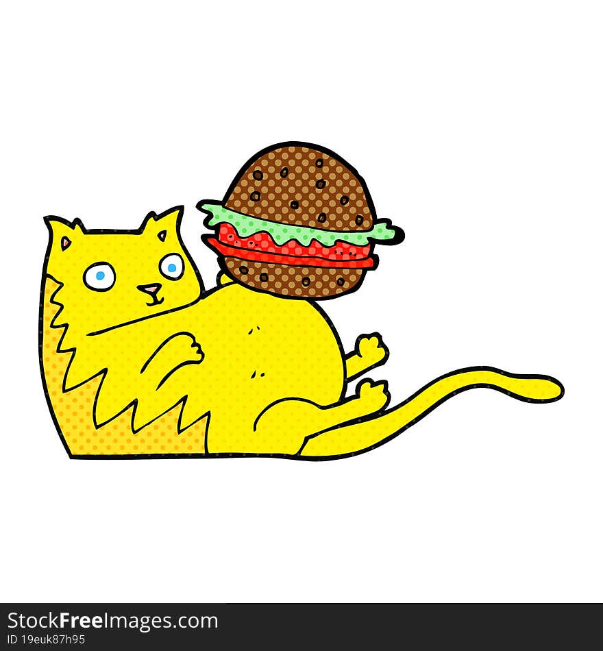 cartoon fat cat with burger