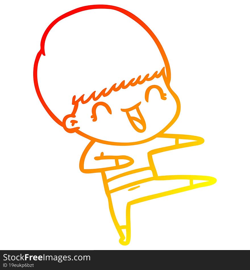 warm gradient line drawing happy cartoon boy