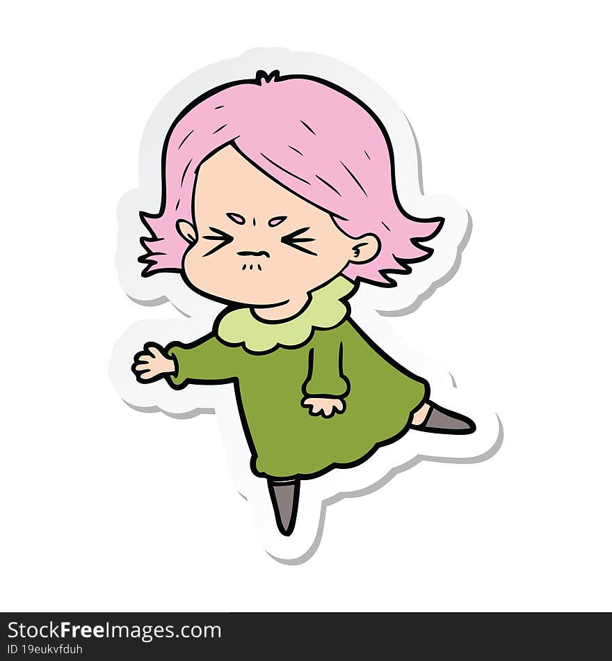 sticker of a cartoon angry woman