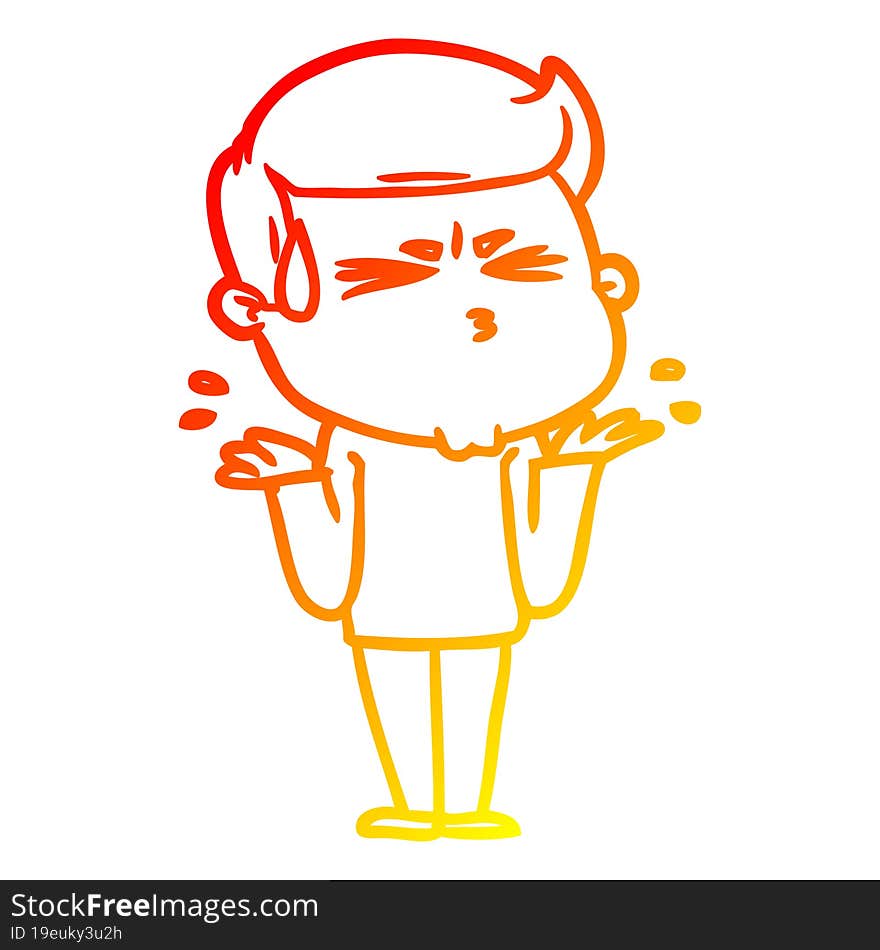 warm gradient line drawing cartoon man sweating