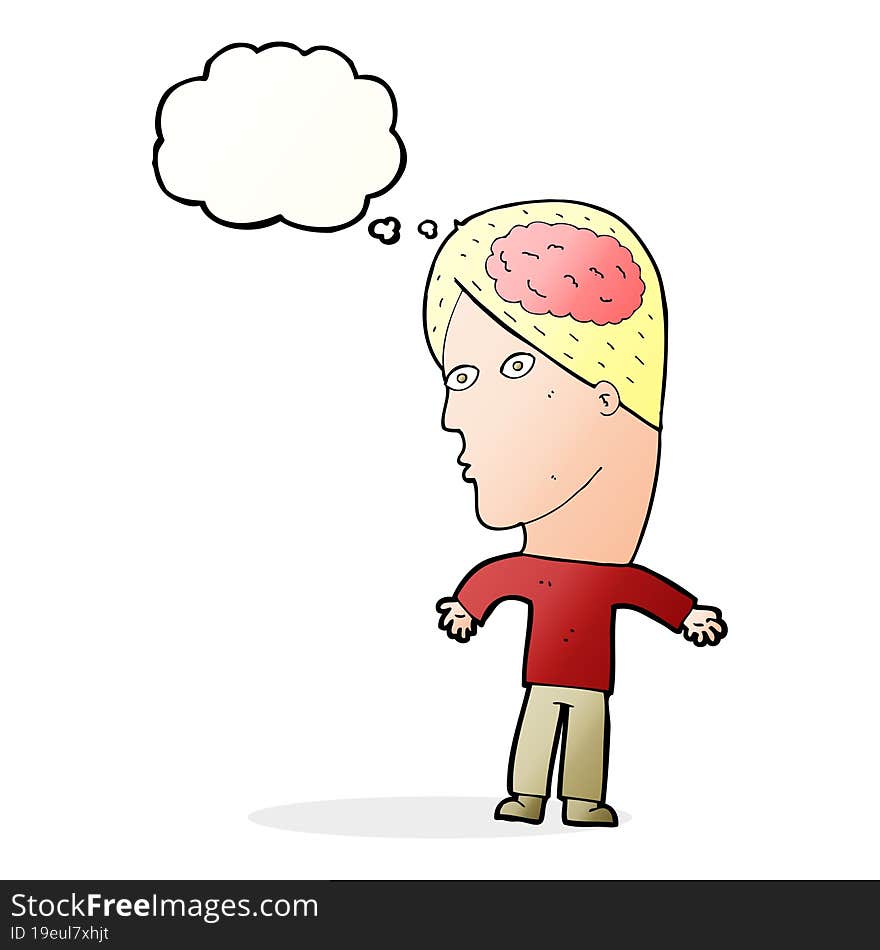 cartoon man with brain symbol with thought bubble