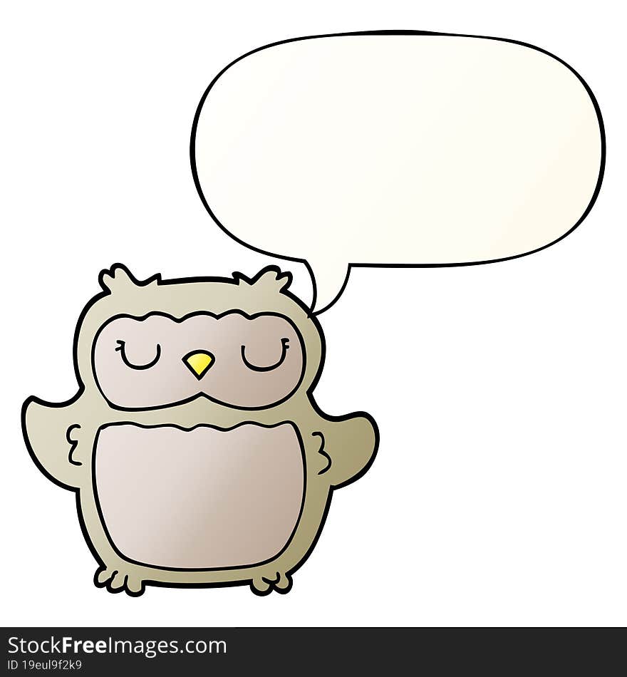 cartoon owl and speech bubble in smooth gradient style