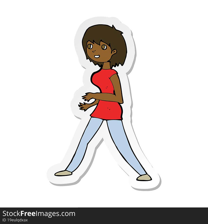 Sticker Of A Cartoon Woman Walking