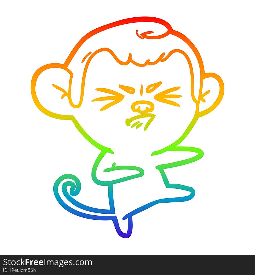 rainbow gradient line drawing cartoon angry monkey