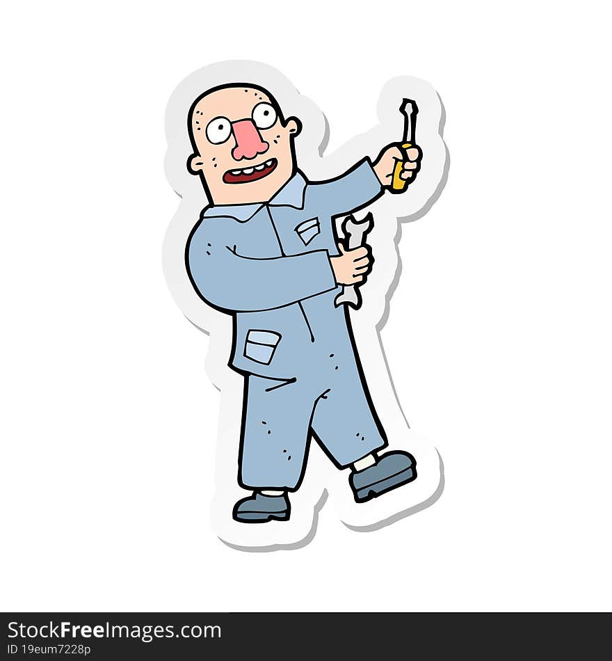 Sticker Of A Cartoon Mechanic