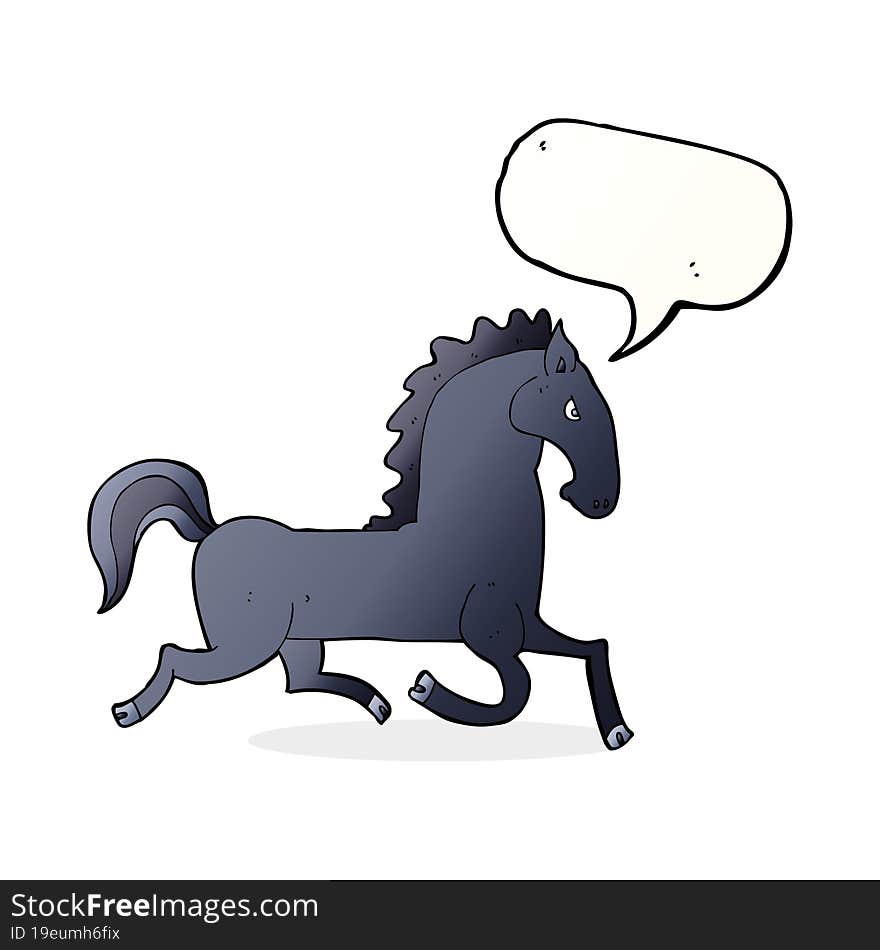 cartoon running black stallion with speech bubble