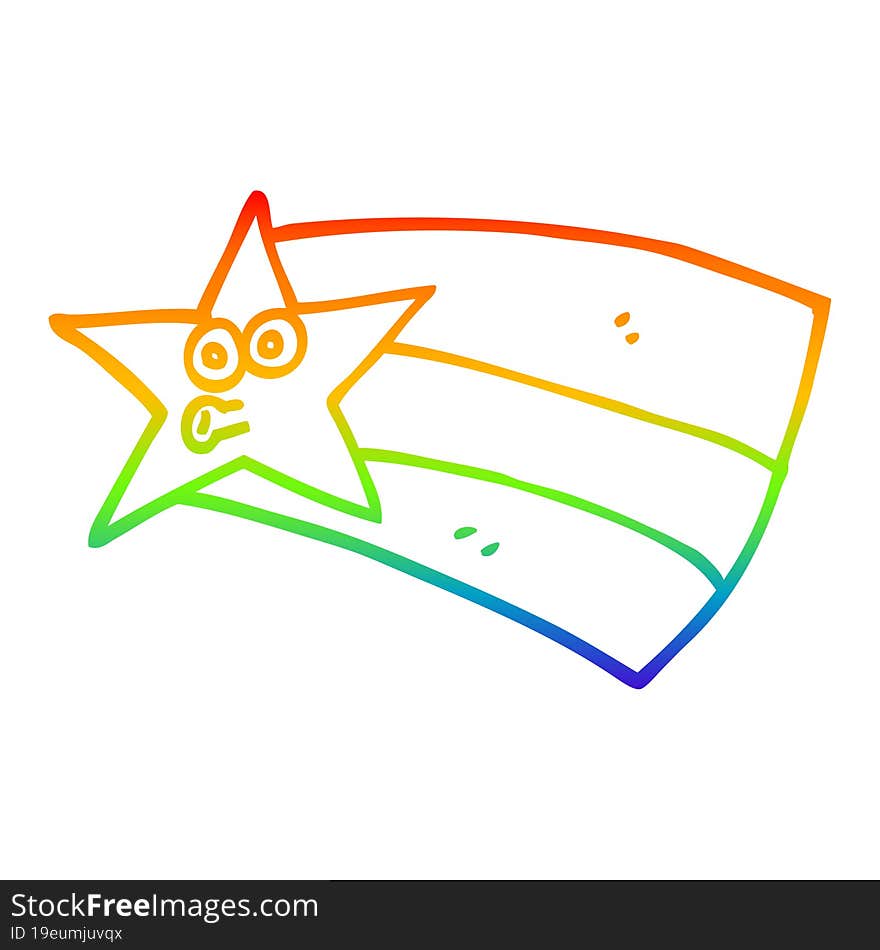 rainbow gradient line drawing cartoon shooting star