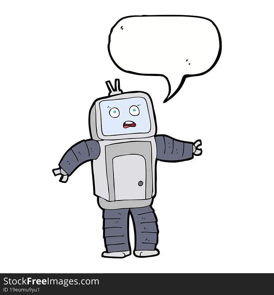 cartoon funny robot with speech bubble