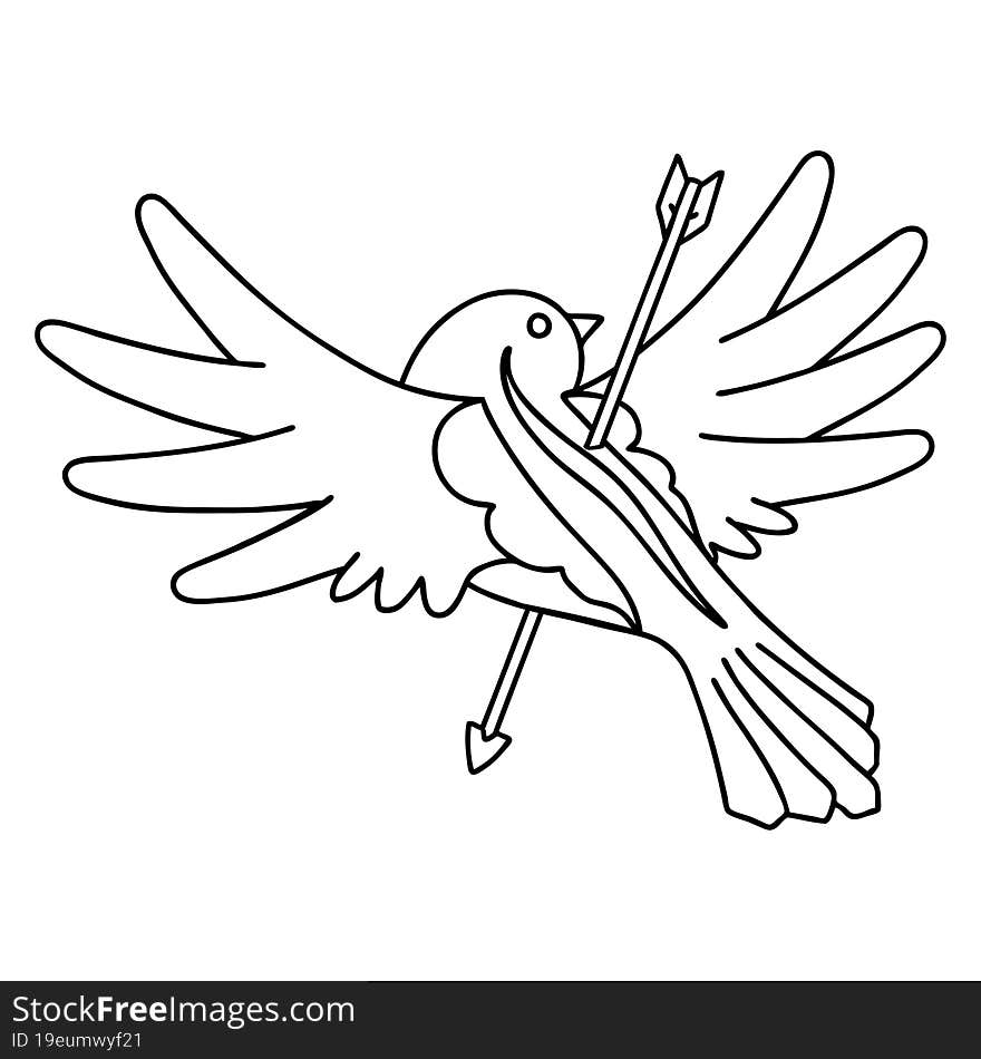 tattoo in black line style of a dove pierced with arrow. tattoo in black line style of a dove pierced with arrow