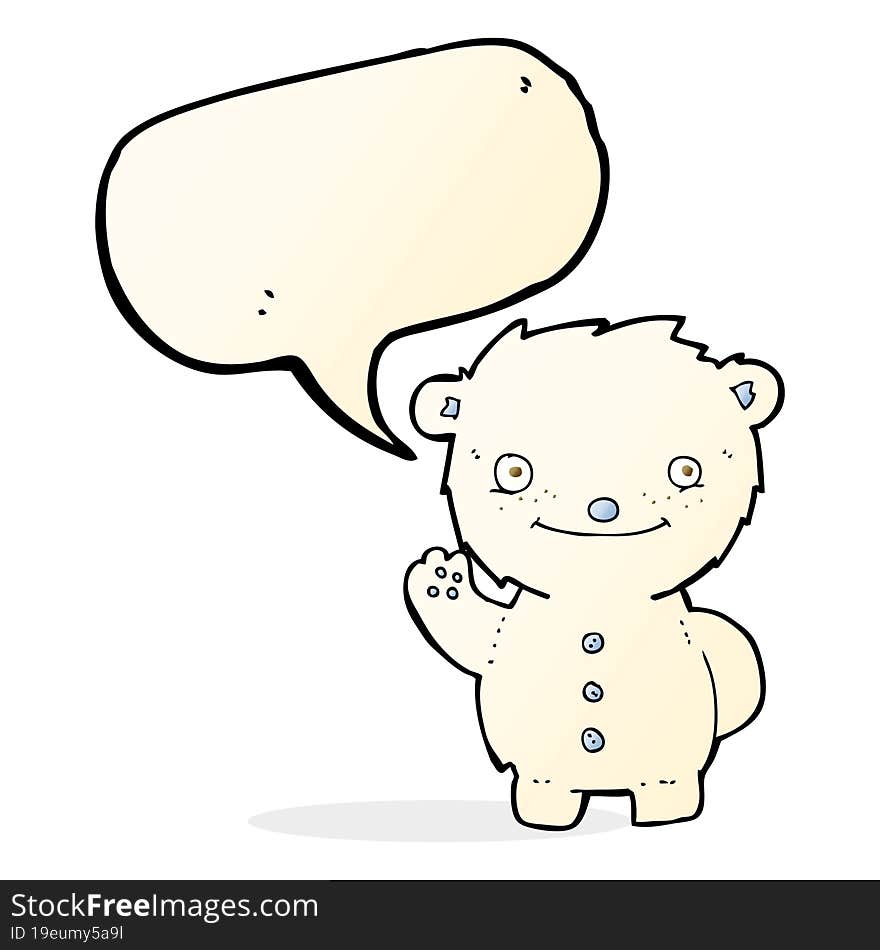 cartoon waving polar bear with speech bubble