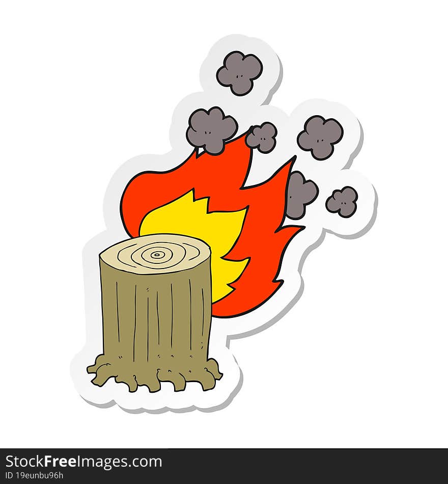 sticker of a cartoon tree stump on fire