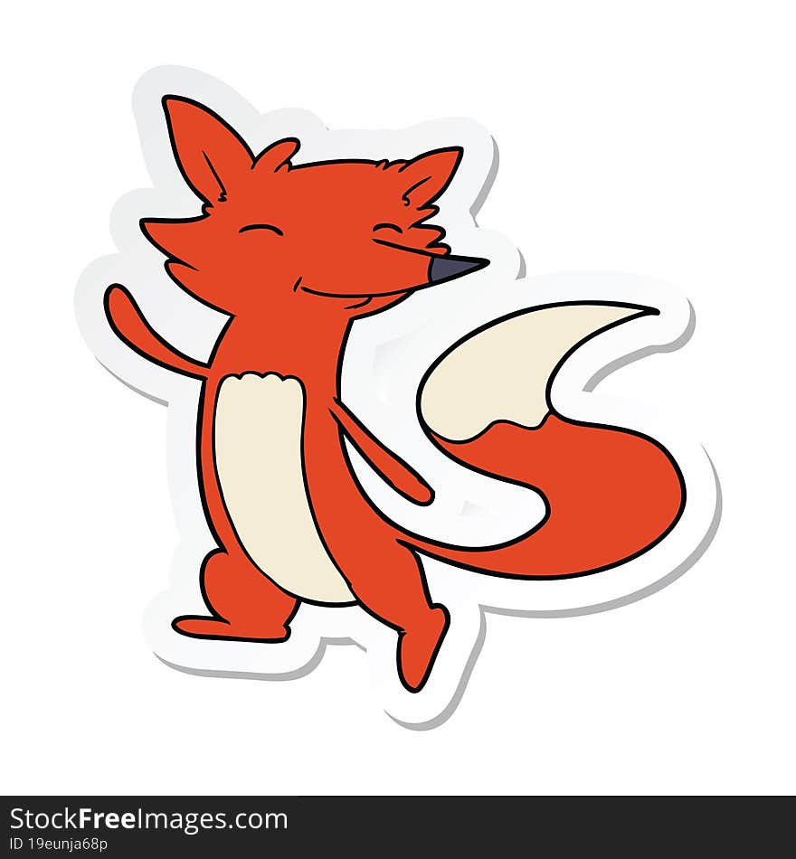 sticker of a cartoon happy fox