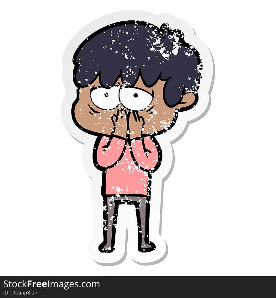 distressed sticker of a cartoon exhausted boy