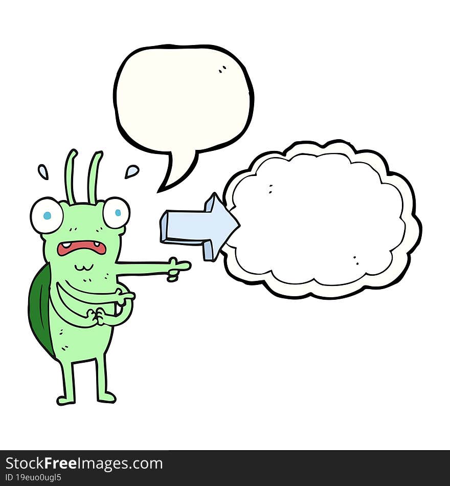 freehand drawn speech bubble cartoon bug pointing