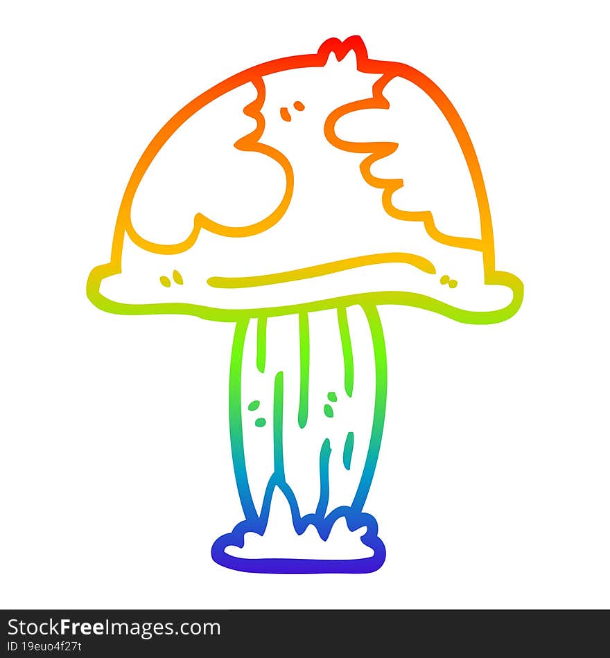 rainbow gradient line drawing of a cartoon poisonous toadstool