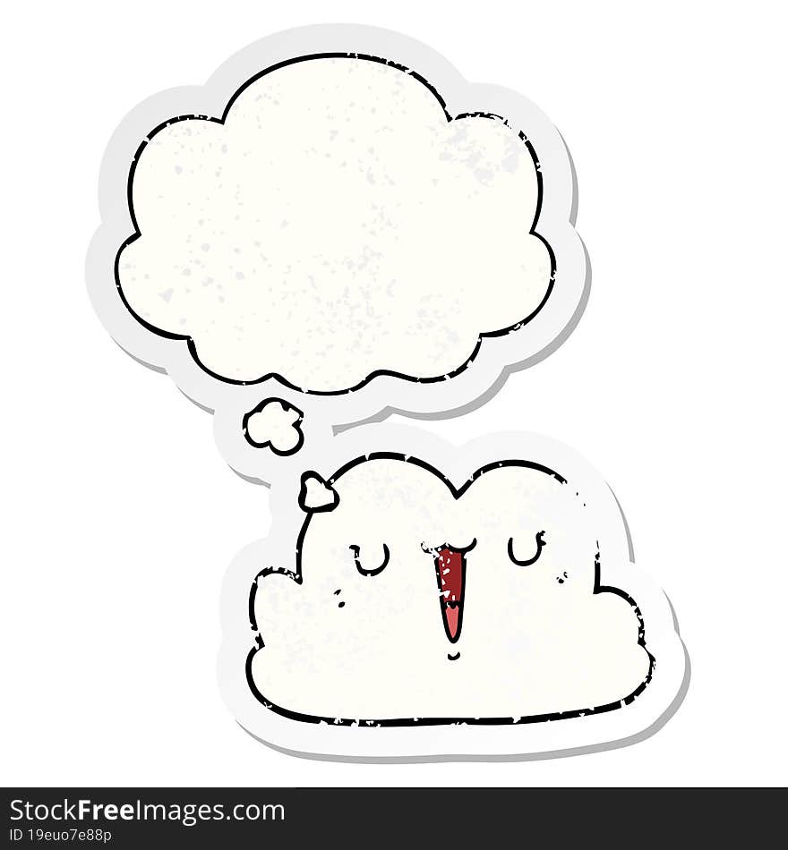 cute cartoon cloud and thought bubble as a distressed worn sticker