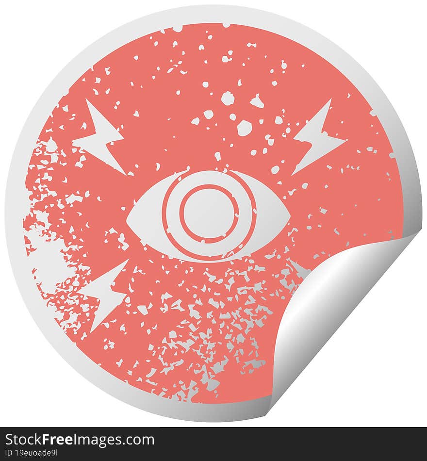 distressed circular peeling sticker symbol mystic eye