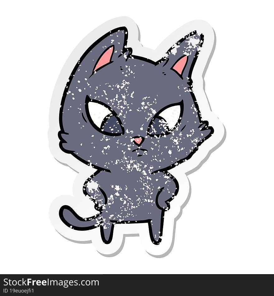 Distressed Sticker Of A Confused Cartoon Cat