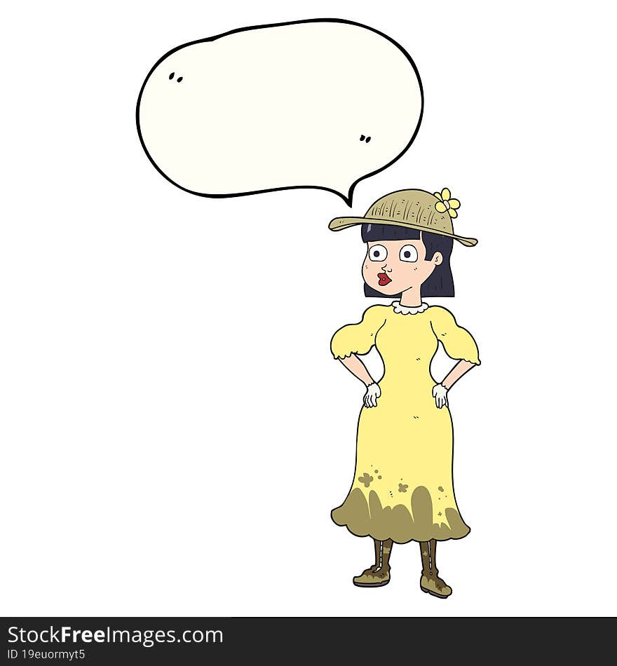 speech bubble cartoon woman in muddy dress