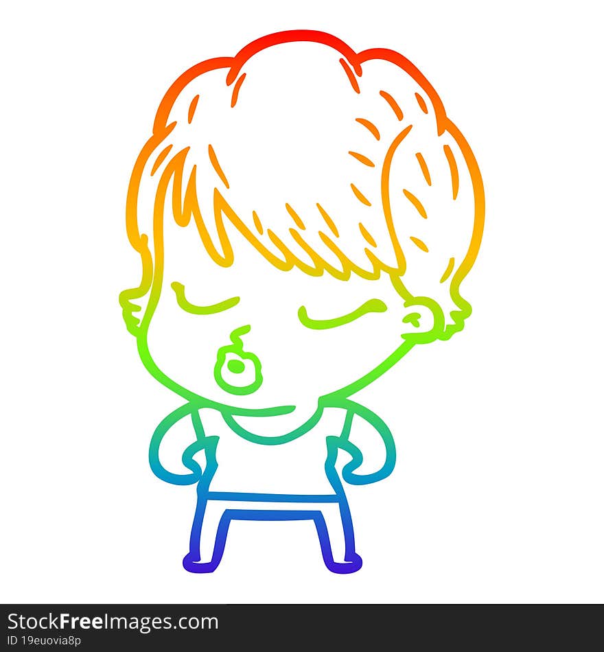 rainbow gradient line drawing cartoon woman with eyes shut