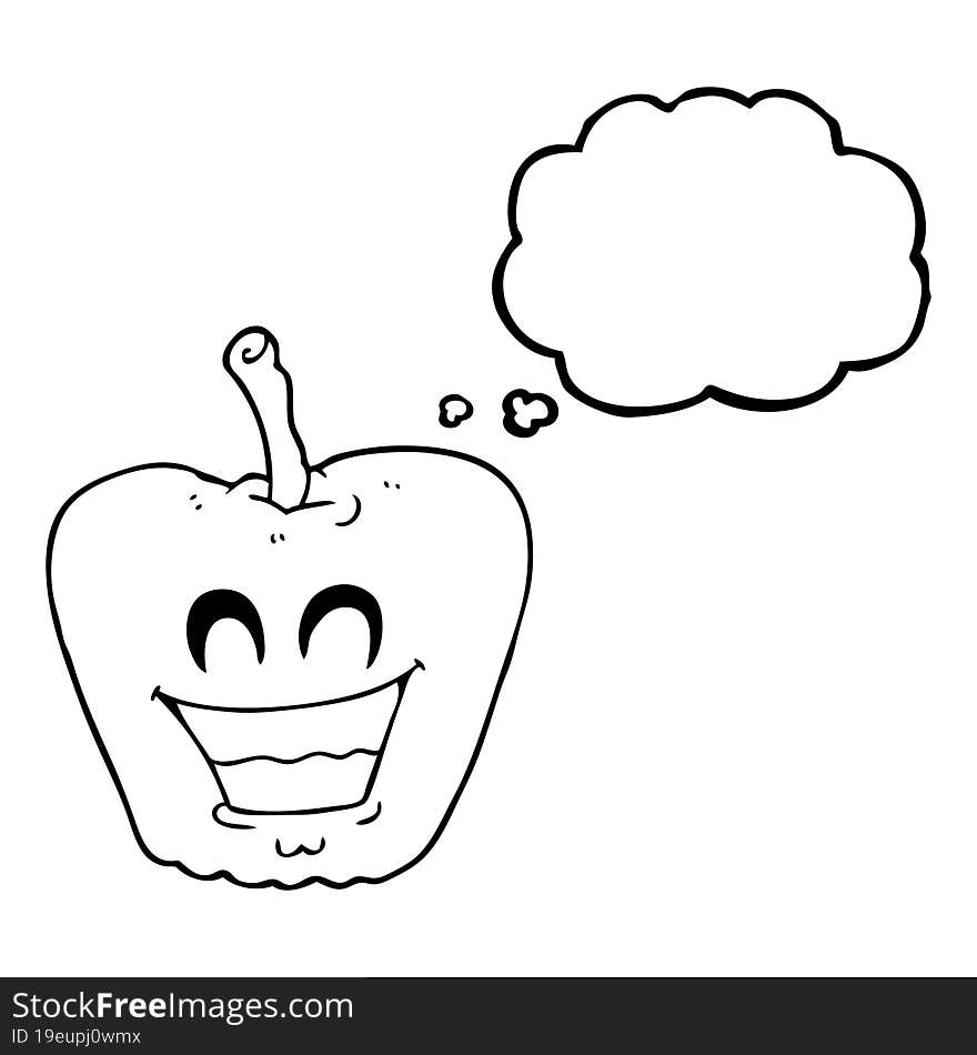 Thought Bubble Cartoon Grinning Apple