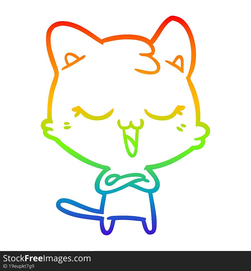 rainbow gradient line drawing happy cartoon cat