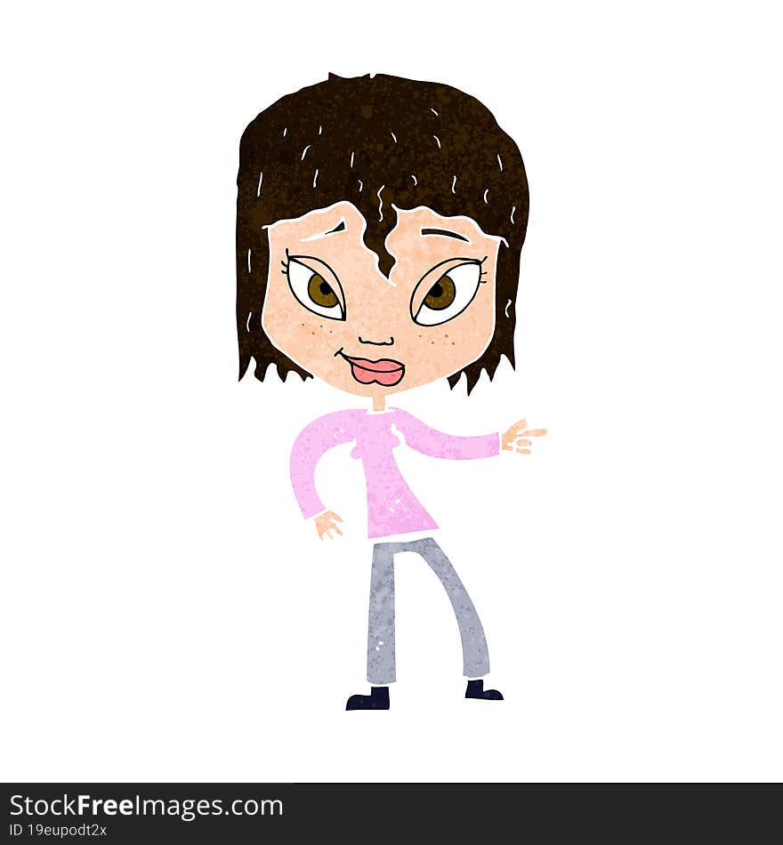 Cartoon Relaxed Woman Pointing