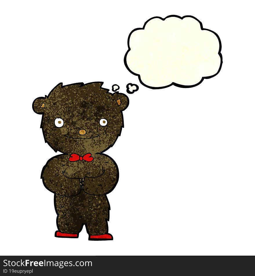 cartoon little black bear with thought bubble