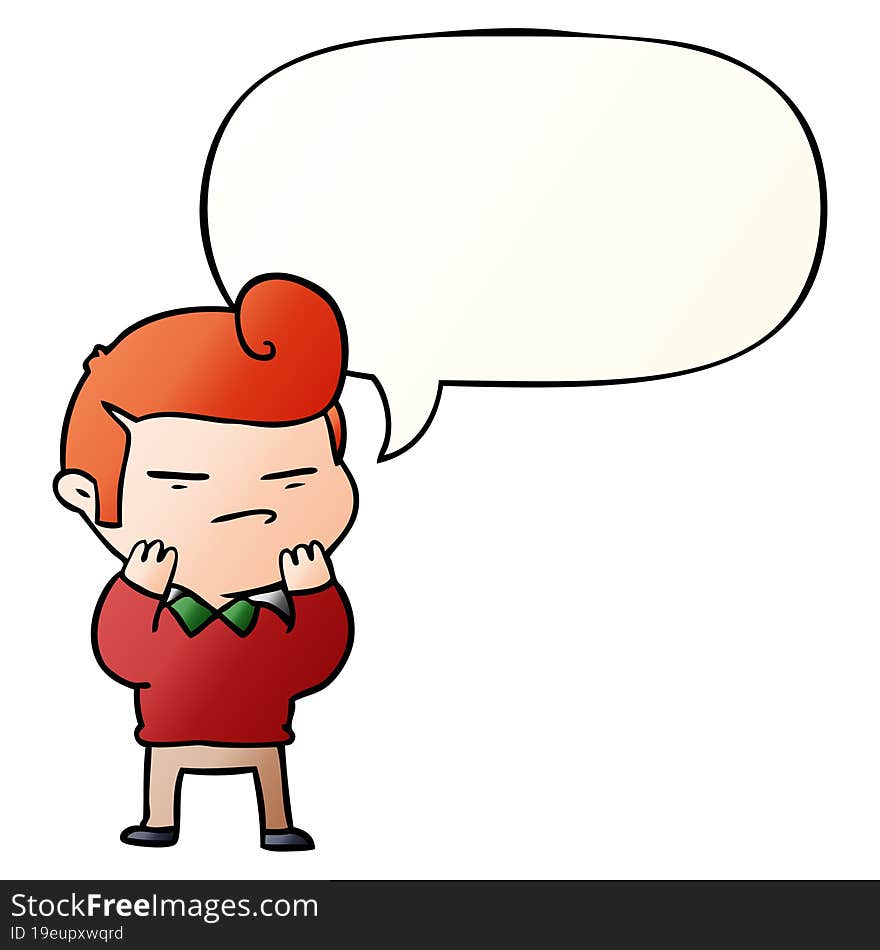 Cartoon Cool Guy And Fashion Hair Cut And Speech Bubble In Smooth Gradient Style