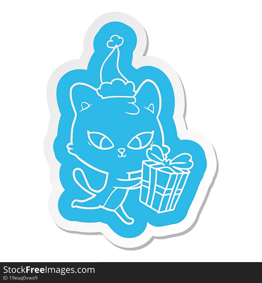 cute quirky cartoon  sticker of a cat wearing santa hat