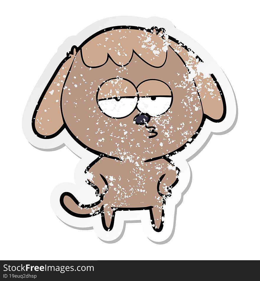 distressed sticker of a cartoon bored dog