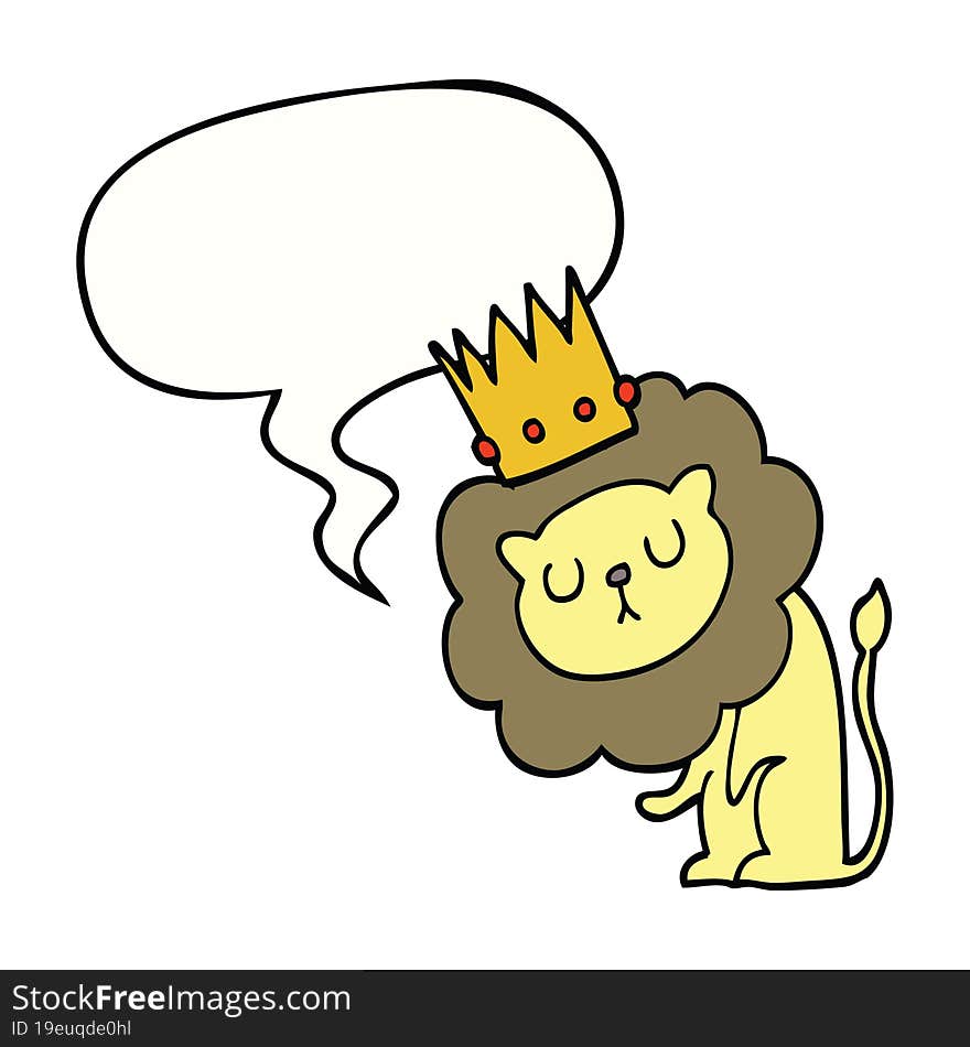 cartoon lion and crown and speech bubble