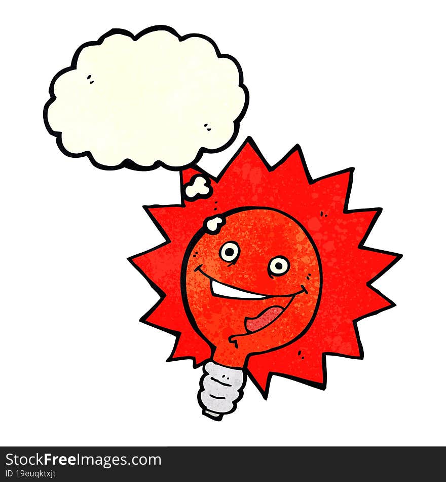 happy flashing red light bulb cartoon  with thought bubble