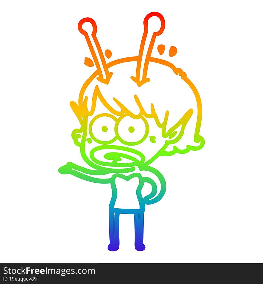 rainbow gradient line drawing cartoon shocked alien girl