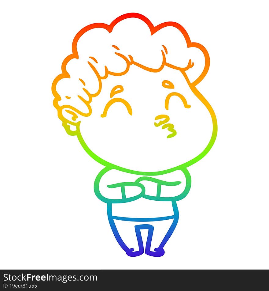 rainbow gradient line drawing cartoon man pouting