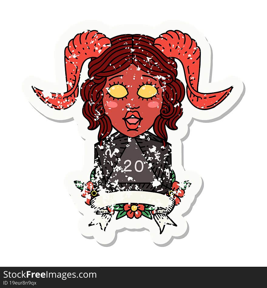 Retro Tattoo Style happy tiefling with natural 20. Retro Tattoo Style happy tiefling with natural 20