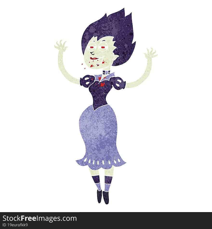 Retro Cartoon Vampire Girl With Bloody Mouth