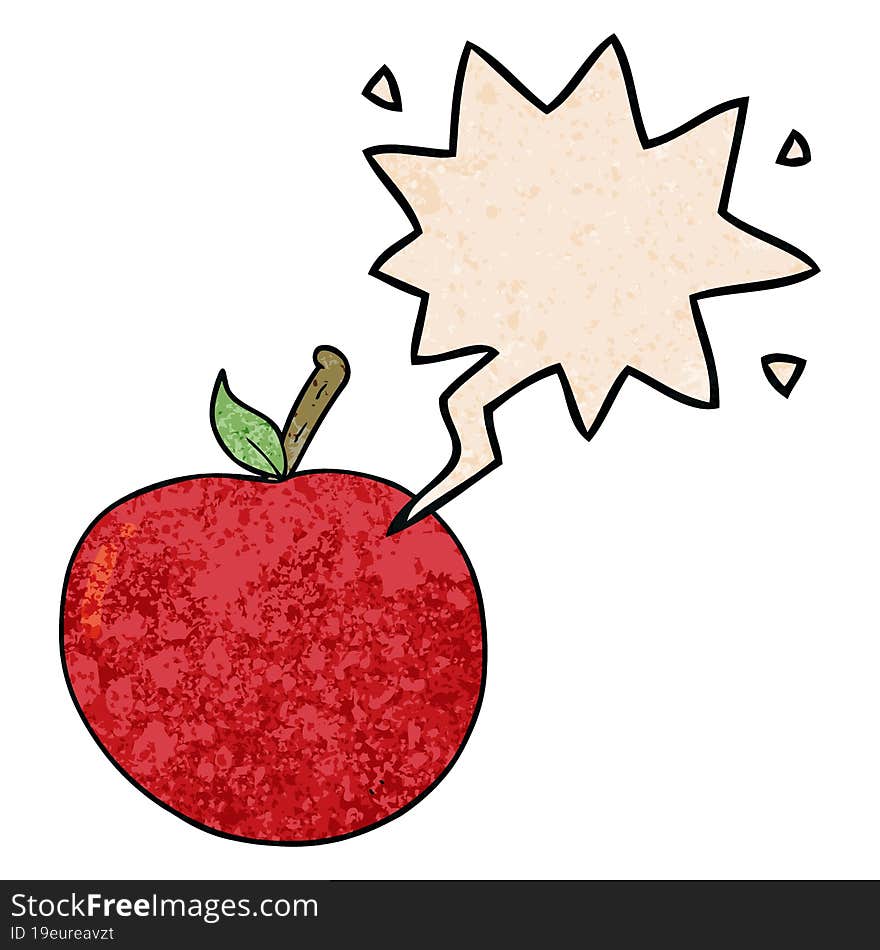 Cartoon Apple And Speech Bubble In Retro Texture Style