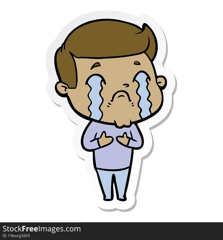 sticker of a cartoon man crying