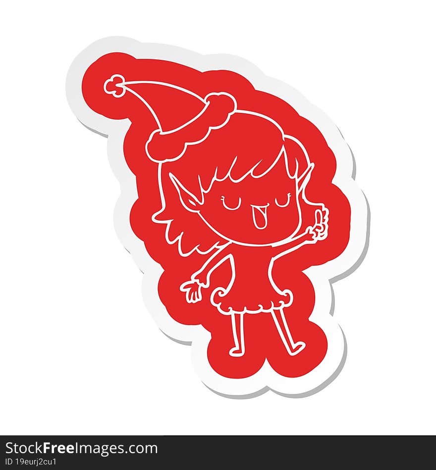 cartoon  sticker of a elf girl wearing santa hat