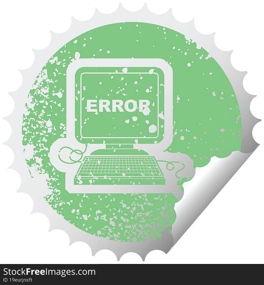 distressed sticker icon illustration of a computer error. distressed sticker icon illustration of a computer error