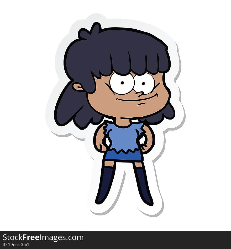 sticker of a cartoon smiling woman