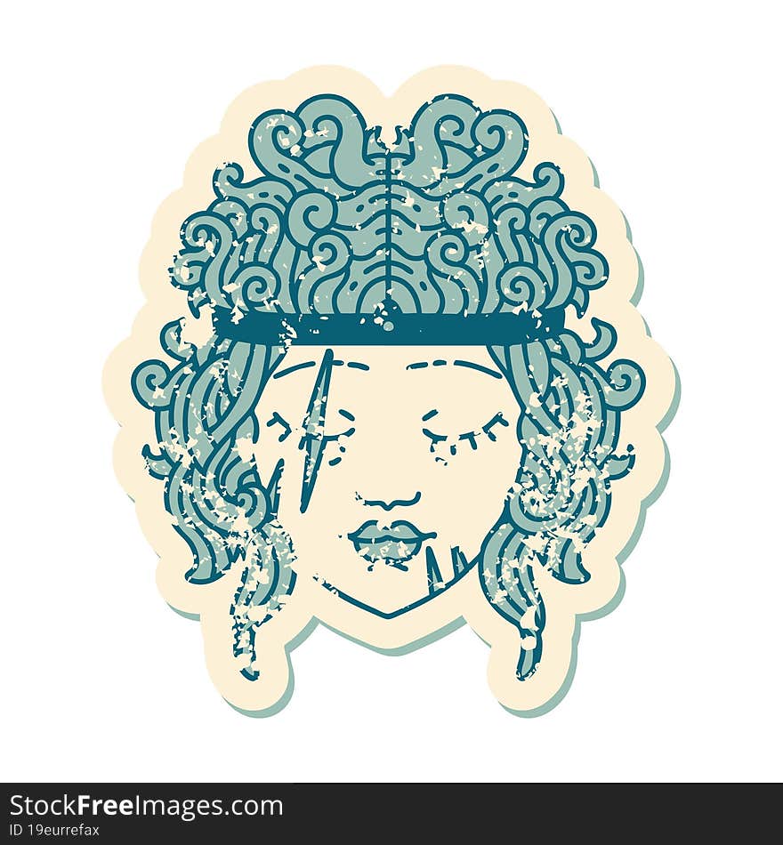 grunge sticker of a human barbarian character. grunge sticker of a human barbarian character