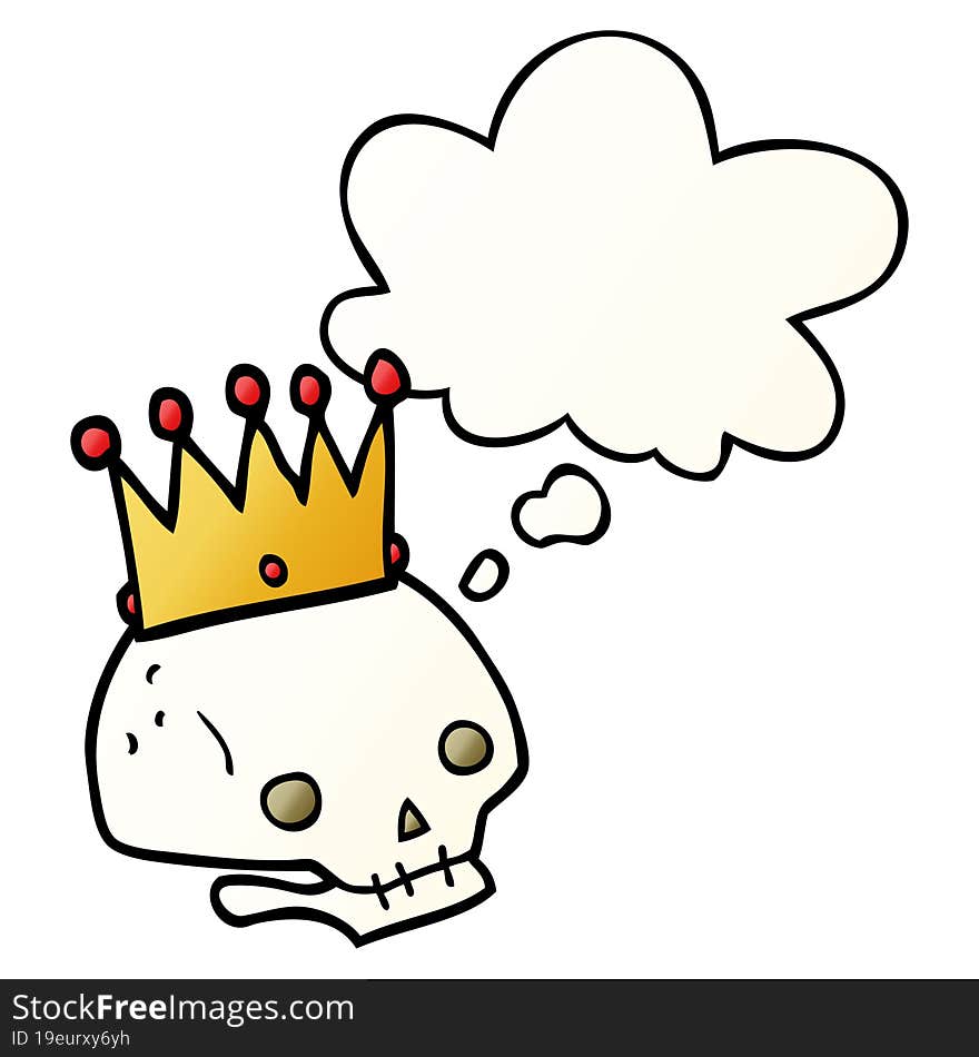 cartoon skull with crown and thought bubble in smooth gradient style