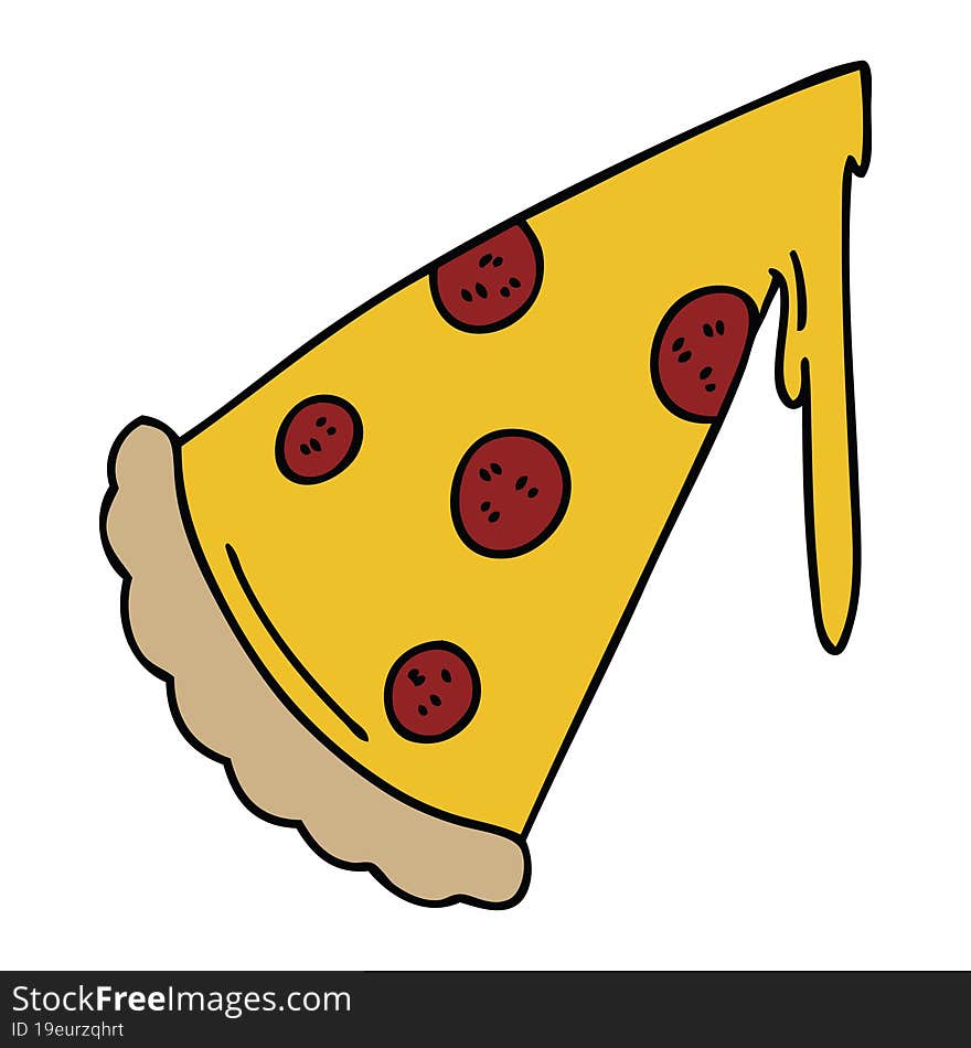 quirky hand drawn cartoon slice of pizza